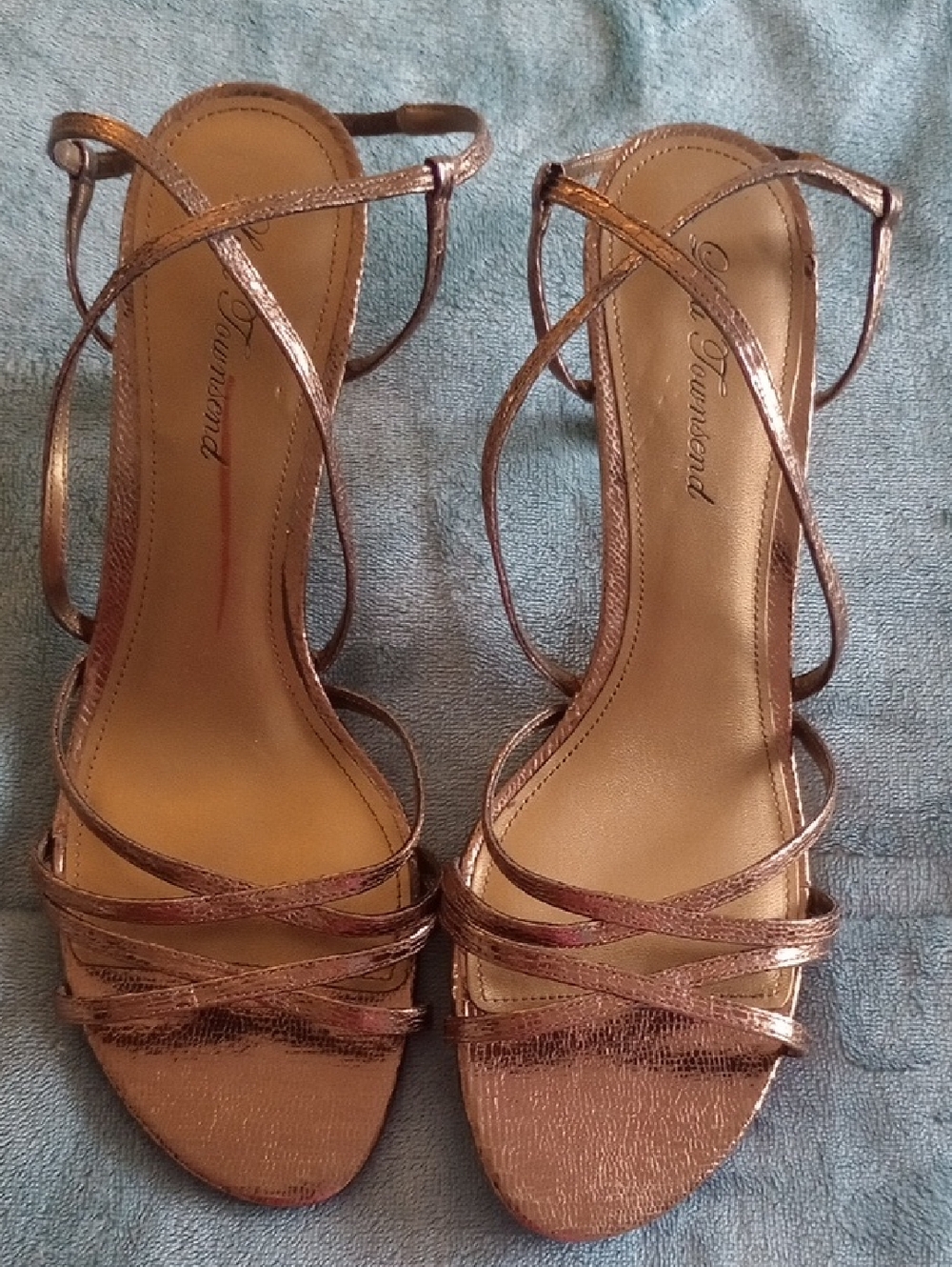 Lulu Townsend Open Toe Strappy Sandals in Bronze